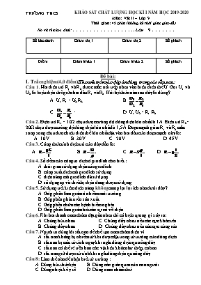 Đề khảo sát chất lượng học kỳ I môn Vật lý Lớp 9 - Năm học 2019-2020 (Có đáp án)